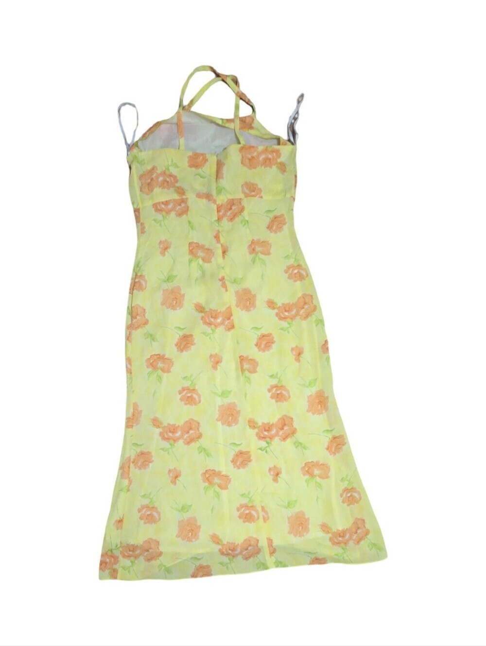 Lush Floral Yellow Midi Dress Crossback Straps Cottage Feminine Festival Light - Picture 10 of 11